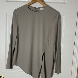 Babaton Taupe Asymmetric Long Sleeve Top with Front Slit #3